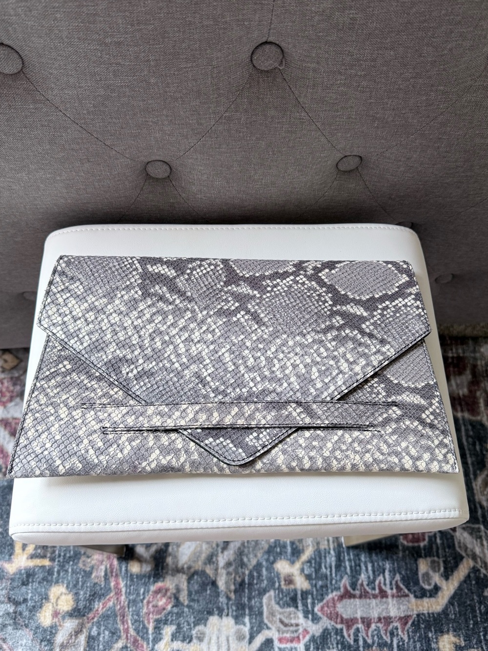 Victoria Napoli Leather Snakeskin Envelope Clutch - Silver Gray Italy Vacation